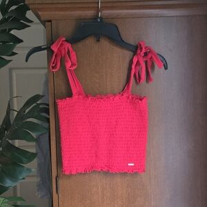 Hollister Red Smocked Sleeveless Crop Top